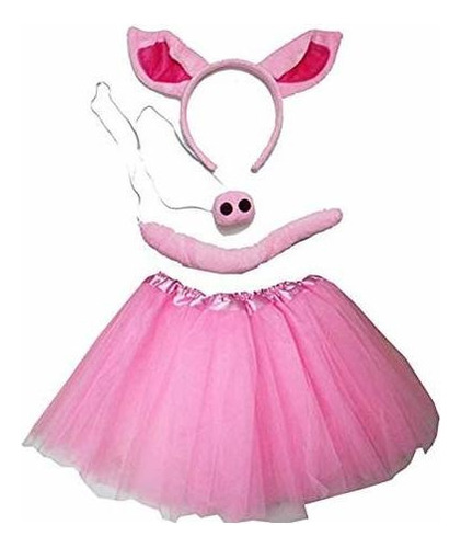 Kids Animal Costume Tutu Set Hot Pink Pig.