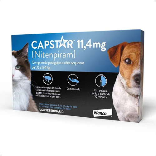 Antipulgas Capstar Cães Gatos De 1kg A 11kg C/ 6 Comprimidos