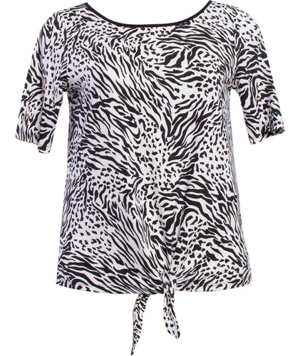 Blusa Social Manga Curta Estampada Animal Print Seiki 330865