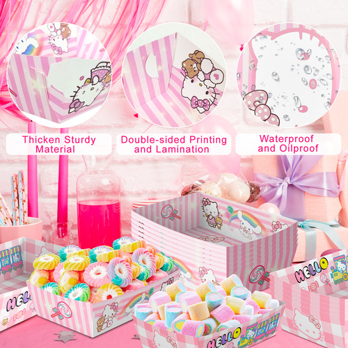 24pcs Rosa Charolas Desechables Plato Fiestas De Hello Kitty