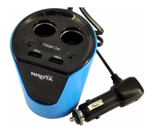 Cargador Auto Premium Nisuta Multiple Apoya Vaso 2 Usb 2 12v