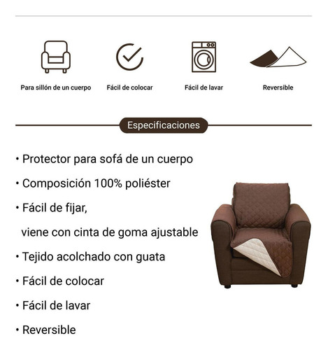 Funda Protector Sofa Resistente Al Agua Para Sillón 1 Plaza Color Marrón