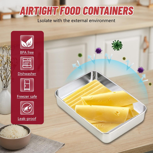 2 Recipientes De Acero Inoxidable Para Alimentos Con Tapa