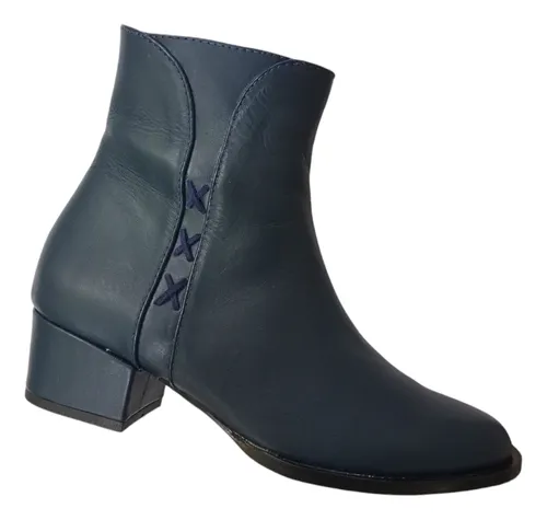 Botin Kalifa Mujer Cuero Natural Color Azul. Ref Ruby