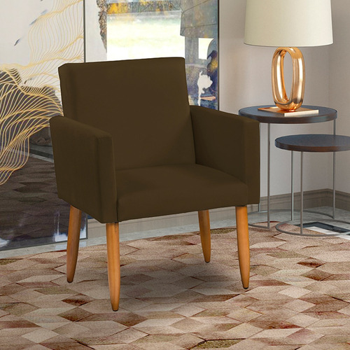 Poltrona Decorativa Cadeira Para Sala Escritório Pé Palito Cor Marrom Desenho Do Tecido Suede