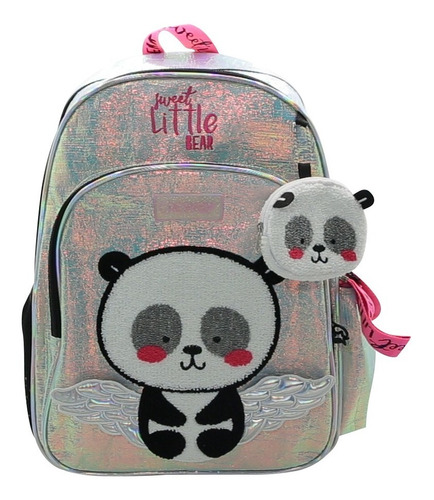 Mochila De Espalda Panda Suave 16'' Ck311 Cresko Color Plateado Diseño de la tela brillo