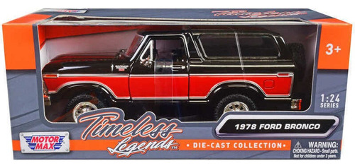 Motormax 1:24 1978 Ford Bronco Cerrada Negro / Rojo Caja