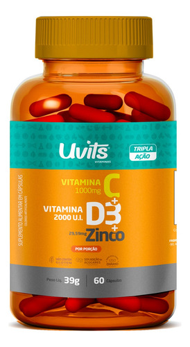 Vitamina C 1000mg + D3 2000ui + Zinco 29,59mg P/ Dose - Uvits