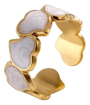 Anillo Corazón Blanco Marmolado Dorado Regulable Elegante