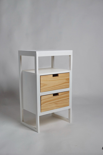 Mesa De Luz Estilo Industrial Con Cajones Satinado Blanco