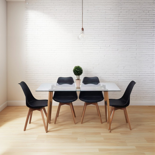 Comedor Rectangular De Vidrio + 4 Silla Tulip Negras