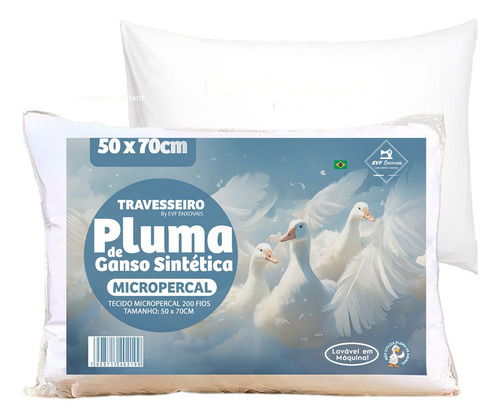 Travesseiro Pluma De Ganso Com Tecido 200 Fios - 2 Unidades Cor Branco