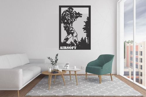 Quadro Decorativo Vazado Atirador Airsoft Madeira Mdf 3mm