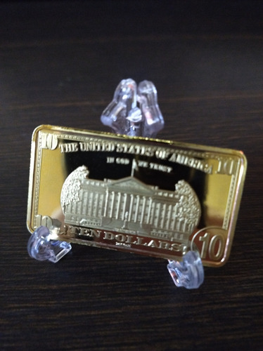 Moeda Souvenir Quadrada Barrinha Dourada De 10 Dólares