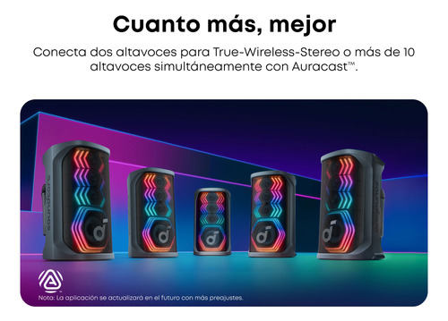 Bocina Bluetooth Soundcore Rave 3S 160 w Con Karaoke 2 Micrófonos Eliminación de Voz Ai Reverb Luces Led y 12h Batería Portátil Para Casa O Jardín Color Negro