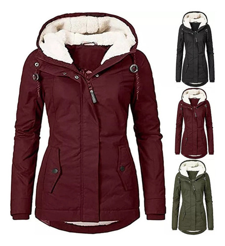 Cálida Chaqueta Invierno Con Forro Polar Impermeable Capucha