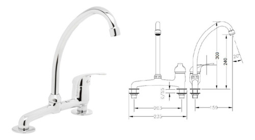 Griferia Cocina Monocomando Dual Genebre Cromo Cromado