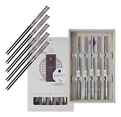 Palillos De Acero Inoxidable Premium (set 5) Coreanos