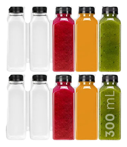 10 Pack De Botellas De Plastico Para Bebidas Jugo De 300 Ml Color Transparente