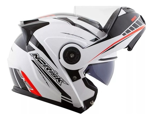 Imagem 5 de 6 de Capacete para moto escamoteável Norisk FF345 Route branco, preto e vermelho motion tamanho 56