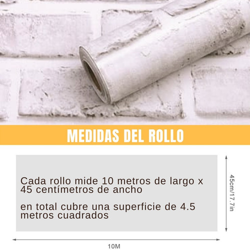 Imagen 6 de 10 de Papel Tapiz Adherible 10m X 45cm Tabique Blanco Clasic Tp14