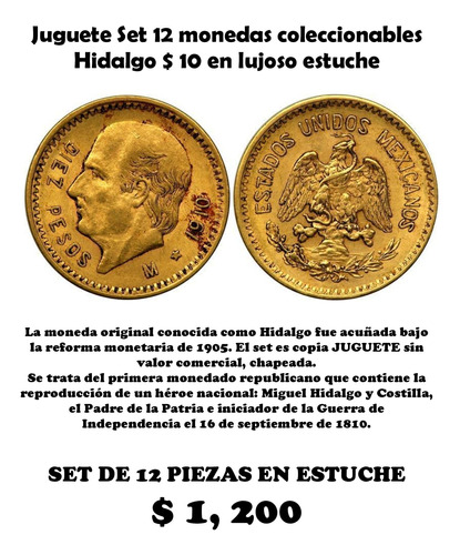 Set Monedas Juguete Hidalgo $ 10