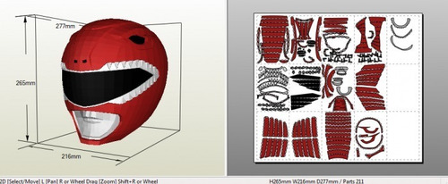 Casco Power Ranger Rojo Armable Papercraft En Pdf