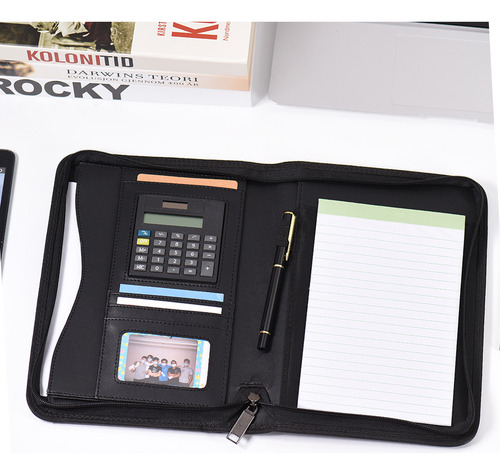 Carpeta De Negocios Profesional A5 Con Cierre, Calculadora,