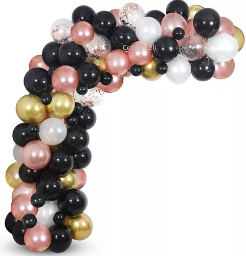 Conjunto Arco Globos Dorados Negros Rosas 100 Globos Dorados - Temu