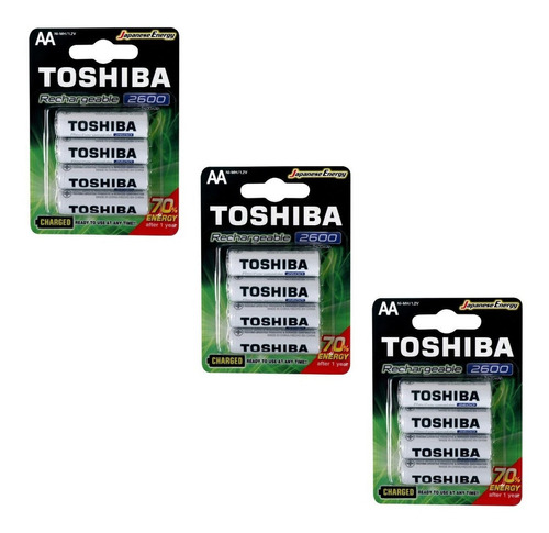Kit 12 Pilhas Recarregáveis Aa Toshiba Tnh6gae 1,2v 2600mah