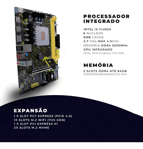 Placa Mãe C/ Processador Integrado Ddr4 100/1000 I5 11400h