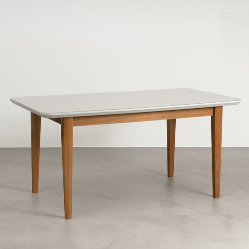Mesa De Jantar 6 Lugares 1,60m Tampo Mdf E Vidro Pés Wt