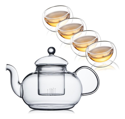 Set De Tetera De Vidrio Cnglass, Tetera De 20 Oz Transparent