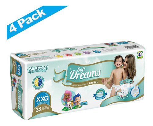 Caja De Pañal Soft Dreams Jumbo Con 4 Paquetes (128 Pzs)