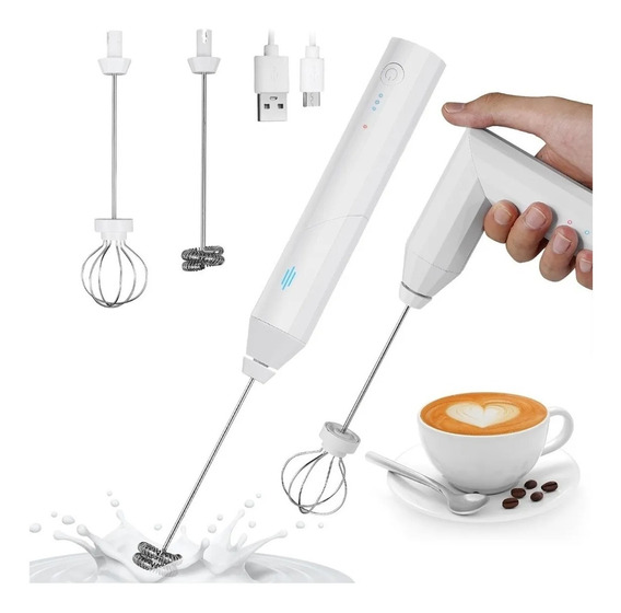 Fenvella Espumador de leche eléctrico con forma de globo/espiral y tubo de almacenamiento café USB recargable de acero inoxidable batidor de leche para leche huevo capuchino 