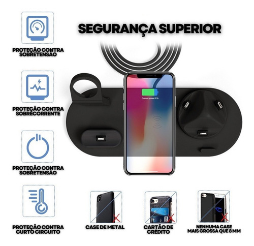 Base De Carregamento Indução 7 Em 1 Para Iphone E Smartphone Preto