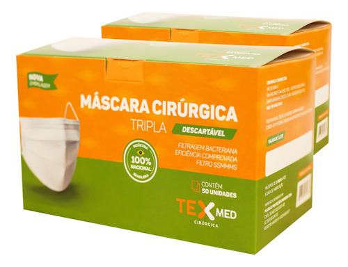 Kit 50 Máscara Descartável Tripla Texmed C/filtro Branca