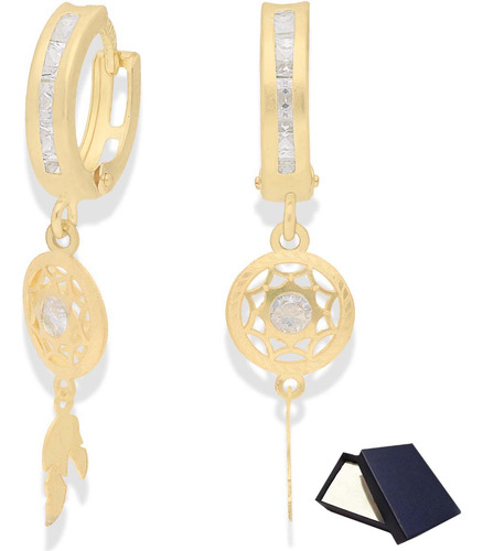 Aretes Huggie Arracadas Oro 10k Mujer Atrapasueños Dama