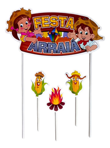 Topo De Bolo Festa Junina Arraiá C/ 4 Pcs Cor Colorido Festa Arraiá