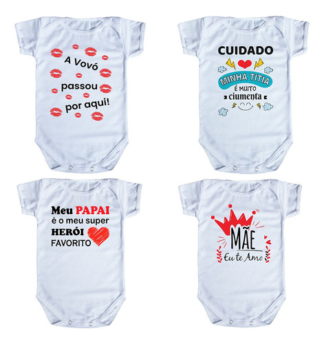 Kit Roupa De Bebe 4 Peças Body Manga Curta 100% Algodão