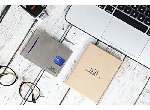 Cartera Para Hombre Delgada Bloqueo Rfid Con 8 Ranuras Gris