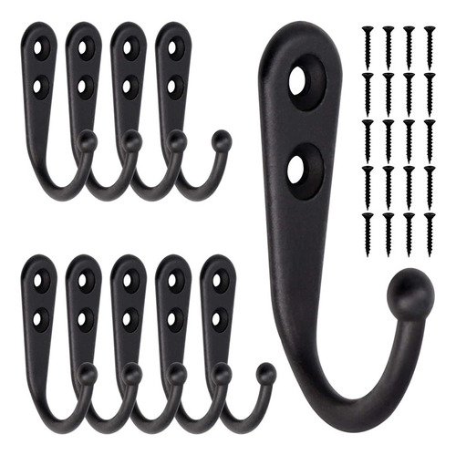 Gancho De Pared Negro, 10 Unidades, Tornillos Para Bata, Toa