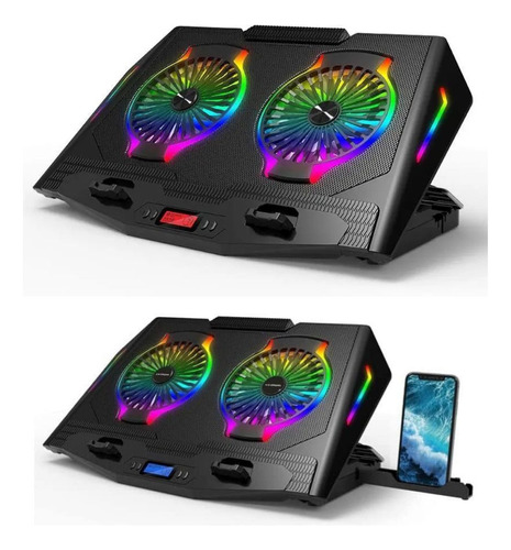 Cooler Laptop Gamer Rgb Cybercool 5 Niveles Con Base Celular