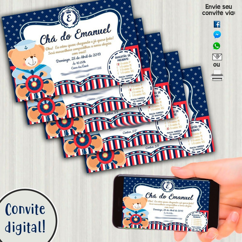 Imagem 2 de 3 de Convite Digital Chá De Bebê/fraldas - Príncipe Urso 02