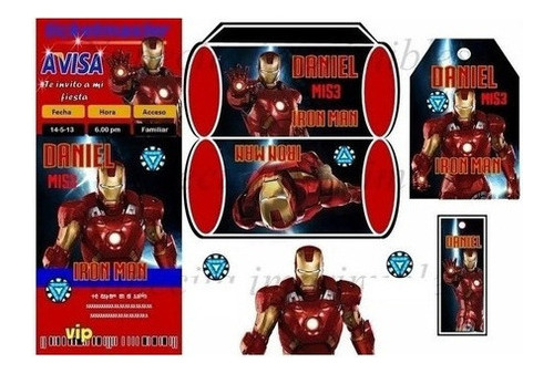 Kit Imprimible Iron Man Ironman Candy Bar Invitaciones Bande
