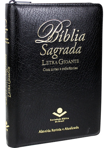 Bíblia Sagrada Letra Gigante Com Índice E Zíper - Couro Sintético Preto: Almeida Revista E Atualizada (ara), De Sociedade Bíblica Do Brasil. Editora Sociedade Bíblica Do Brasil, Capa Mole Em Português