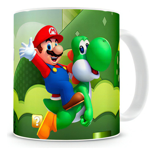 Caneca Mario Bros (world) E Yoshi Branca