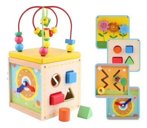 Cubo De Estimulación 5 En 1 Madera Juego Madera