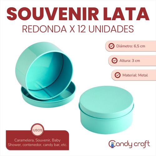 Souvenir Lata Redonda 6,5cm Combo X 12 Unidades Candy Bar