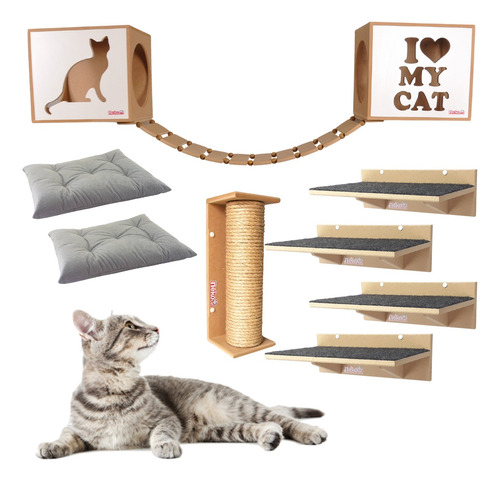 Kit Play Gatos 10pç Petfriends Nichos Prat Ponte Arranhador